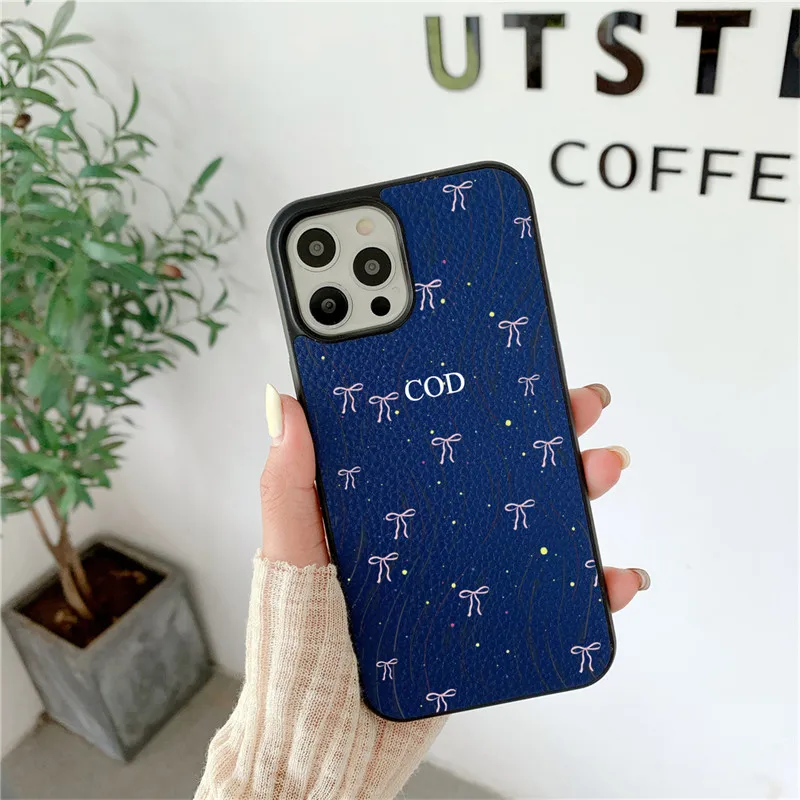 Etui na telefon Bows Custom Initials Vegan do iPhone 15 14 13 pro max 12 11 Pro Max 14 15 plus Luksusowe etui ze skóry PU X XS XR Cover
