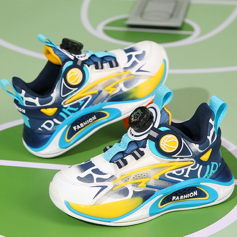

Children's Running Shoes Rotating Buckle Rebound Sports Shoes Neutral Breathable Lightweight Outdoor Casual Shoes for Kids