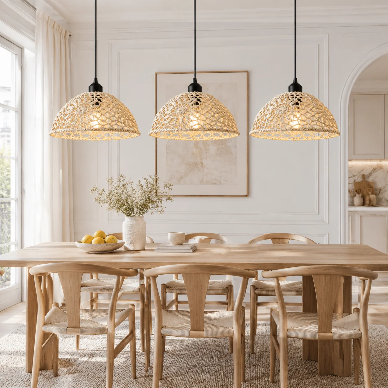 JOYINLED Boho Woven Pendant Light Cotton Rope Hanging Lamp Handcrafted Macrame Ceiling Fixture for Kitchen Bedroom Cafe Decor