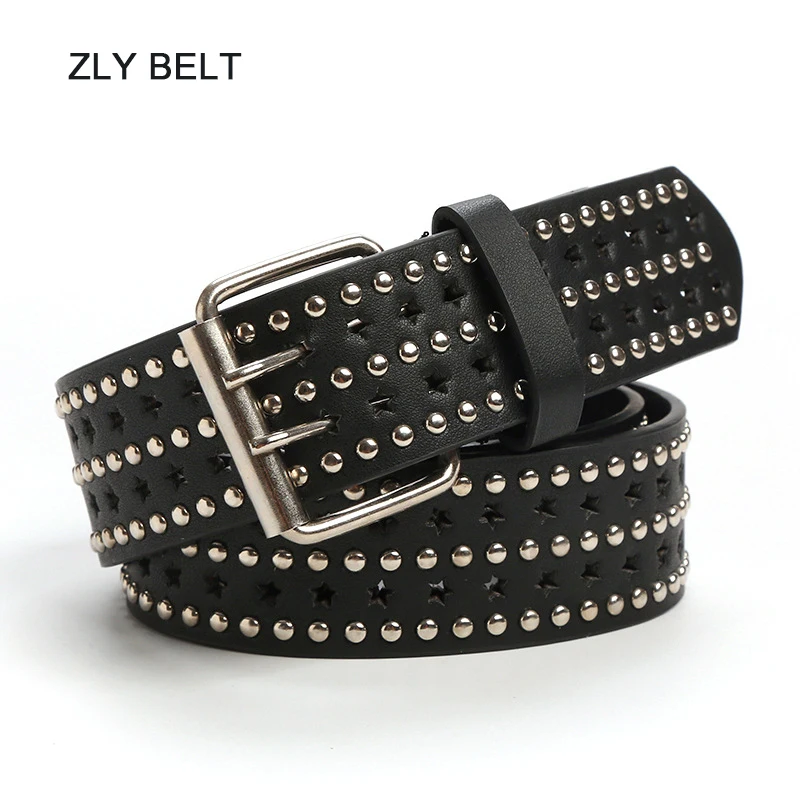 

ZLY 2022 New Fashion Belt Women Men Punk Casual Jeans Style PU Leather Material Alloy Pin Buckle Metal Decorate Versatile Belt