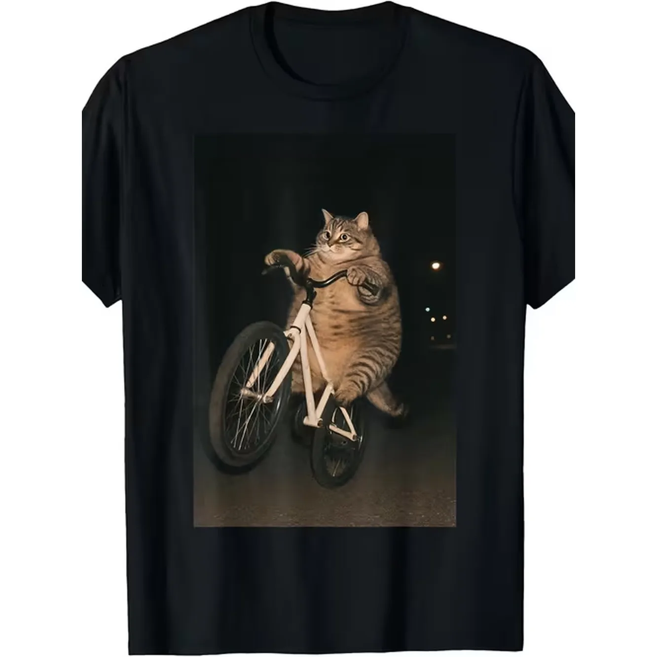 Retro Cat Riding Bike T Shirt Funny Kitten On Bike Meme Graphic Tee Loose Fit Round Neck Shirt Suitable For Themed Events Casual Attire Machine Washable Casual Apparel For And Novelty Gift For Cat Lovers For Teenager