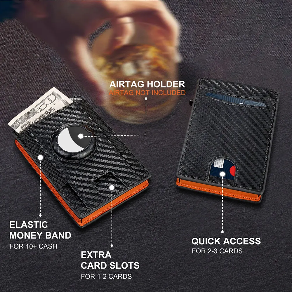 New Style Bifold Airtag Wallet Aluminum Alloy Bank Card Holders Cross Border Carbon Fiber Design Anti-theft Man’s Wallet