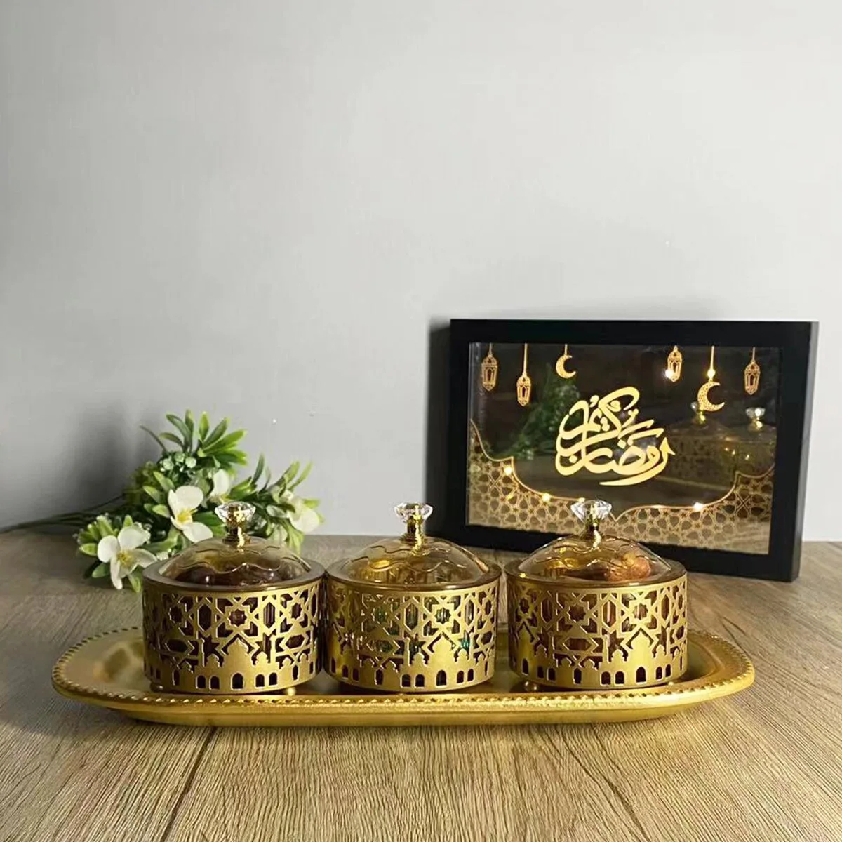 Creative Middle Eastern Arab Household Snack Tray with Gai Ramadan Festive Supplies Meal Tray Three-piece Fruit Box