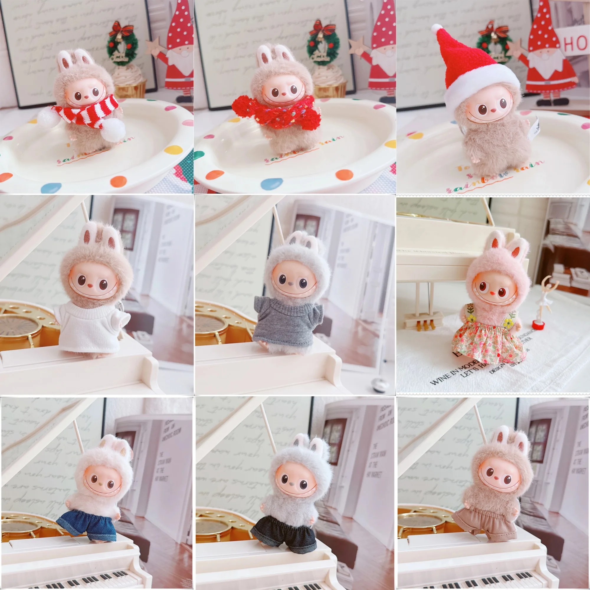 

For 10cm 4th Gen Mini Labubu Heart Code Jeans, Scarf & Christmas Hat 10cm Mini Labubu 4.0 Doll Clothes