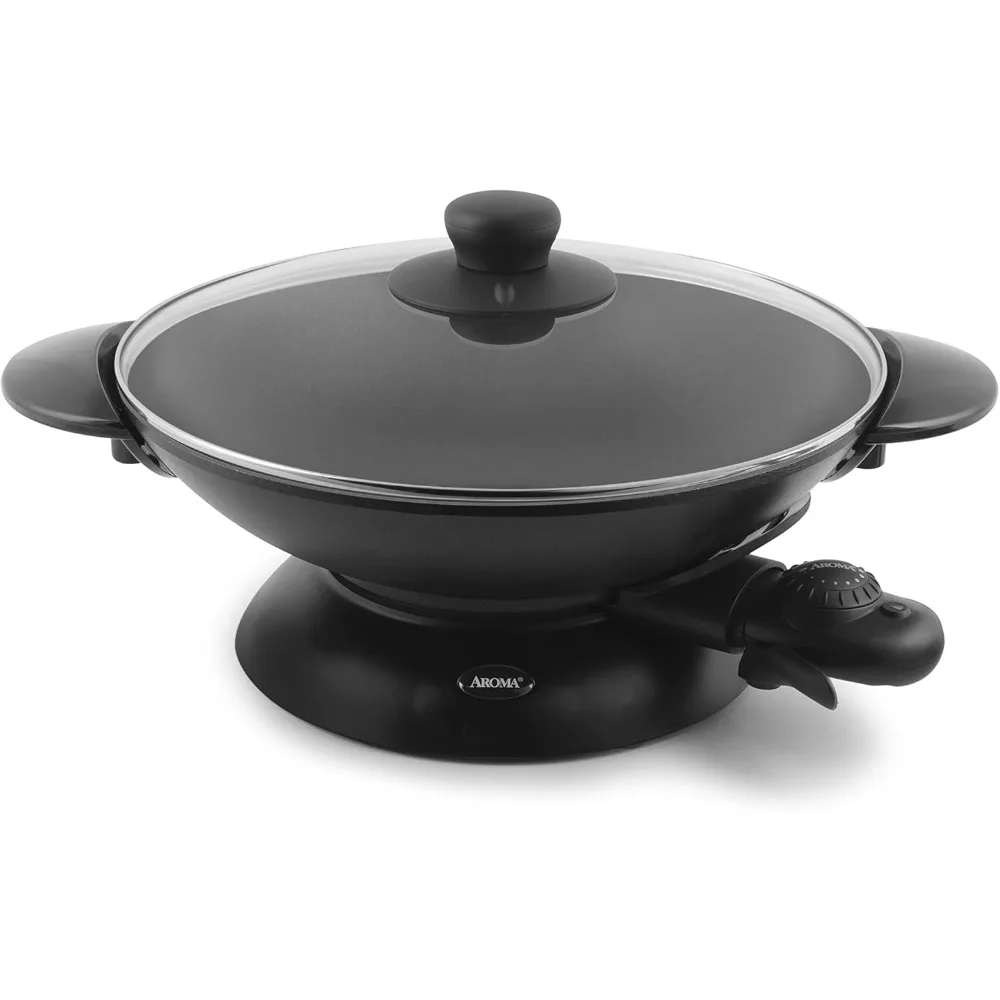 

Housewares AEW-306 Electric Wok with Tempered Glass Lid Easy Clean Nonstick, Cooking Chopsticks, Tempura and Steaming