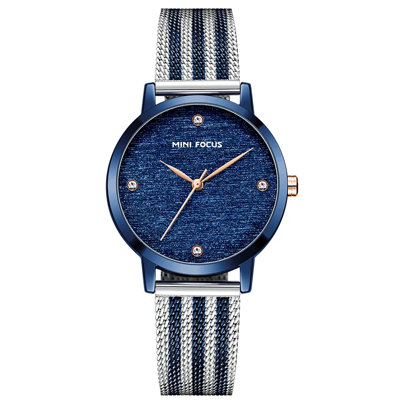 Mini Focus MF0329L Elegant Women Quartz Watch Mesh Stainless Steel Band Waterproof With Crystal Scale Design Wristwatch
