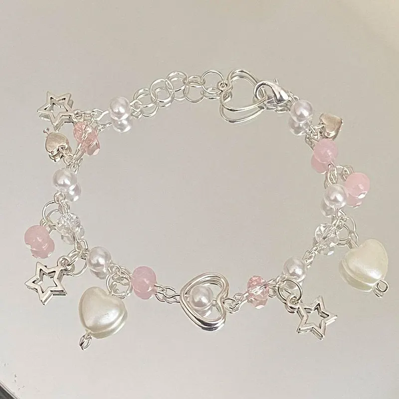 Lovely pink star bracelet alt cute beaded hand assembled pastel fairy core