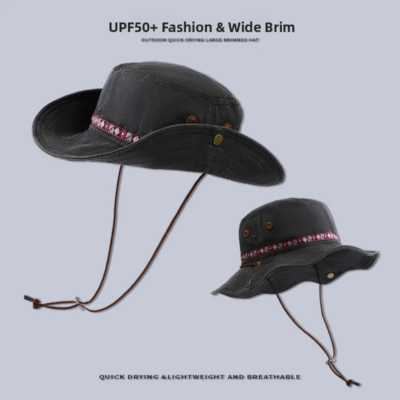 Cappello da cowboy occidentale estivo all'aperto Cappello di protezione solare a tesa larga per escursionismo Cam Alpinismo ex Cappello da sole etnico Sle