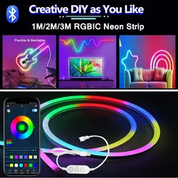 1M 2M 3M DC5V USB RGBIC Neon LED Strip Licht WS2812 Waterdichte Neon Tape Bluetooth Controle voor Kamer Kerst Decor Fairy Light