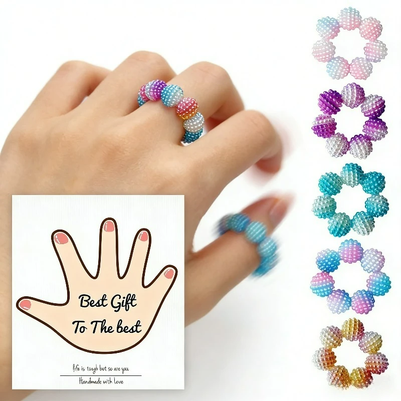 5Pcs Set Finger Massager Decompression Rings Spiky Bead Sensory Finger Rings Women Men Adjustable Relax Calming Finger Massager
