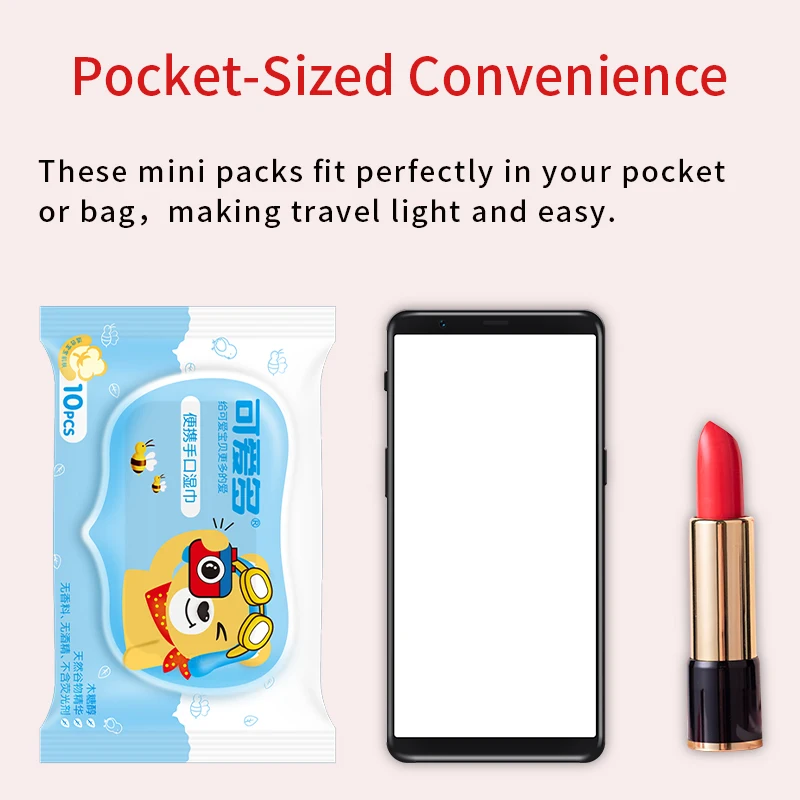 مناديل يدوية وفم ملفوفة بشكل فردي، 10 عبوات، خالية من الكحول ولا تسبب الحساسية للسفر