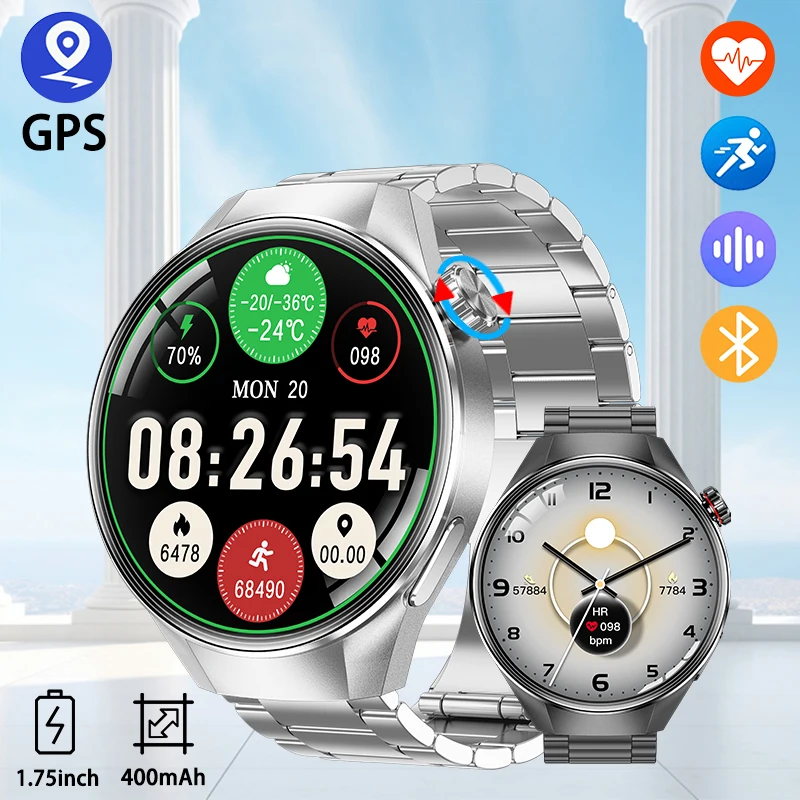 

Новые часы 2025 года, 1,75-дюймовый AMOLED-экран, разрешение 466*466, мониторинг сердечного ритма и здоровья, умные мужские часы с несколькими спортивными режимами