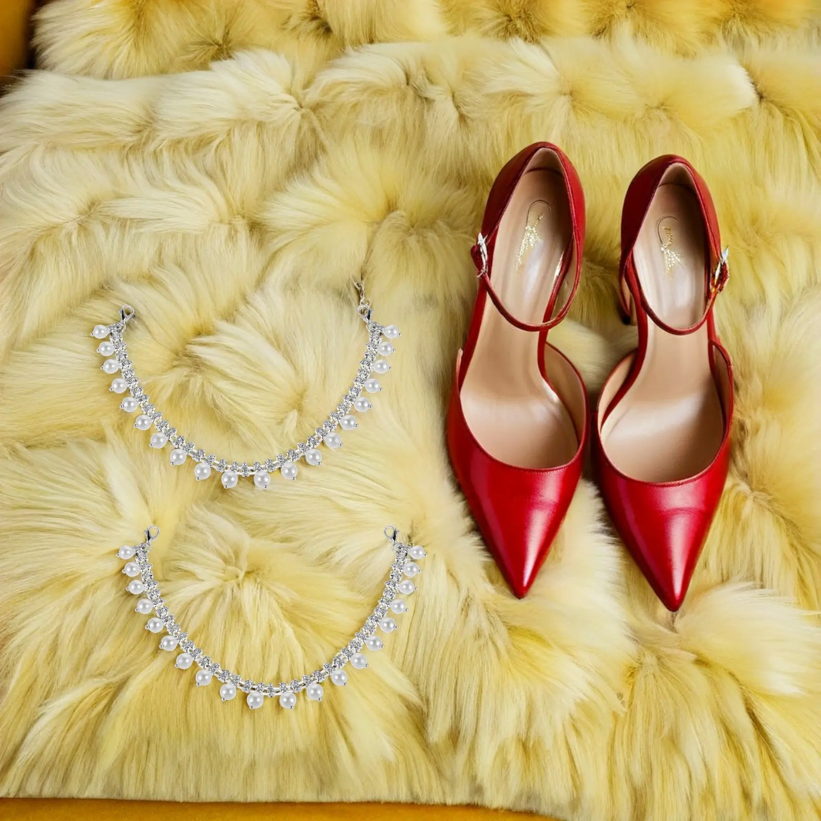 

2 шт. цепочки на каблук с жемчугом и стразами, в балетном стиле, для туфель на высоком каблуке, декоративные ремешки-цепочки против распускания верха обуви, украшения для женской обуви