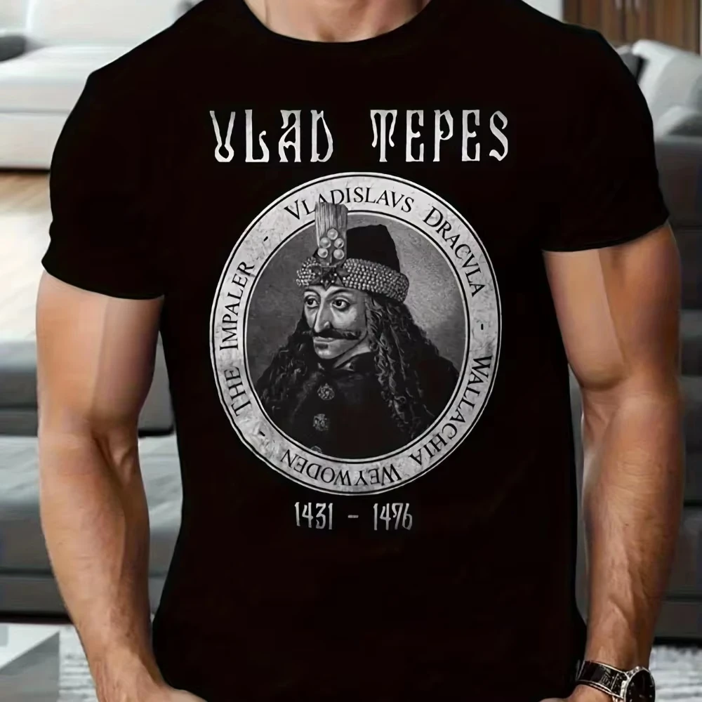 Men'S Women's Gothic Vampire T-Shirt Vlad The Impaler Dracula Portrait Medieval Blood Drip Design Pattern Unisex Top Large Size