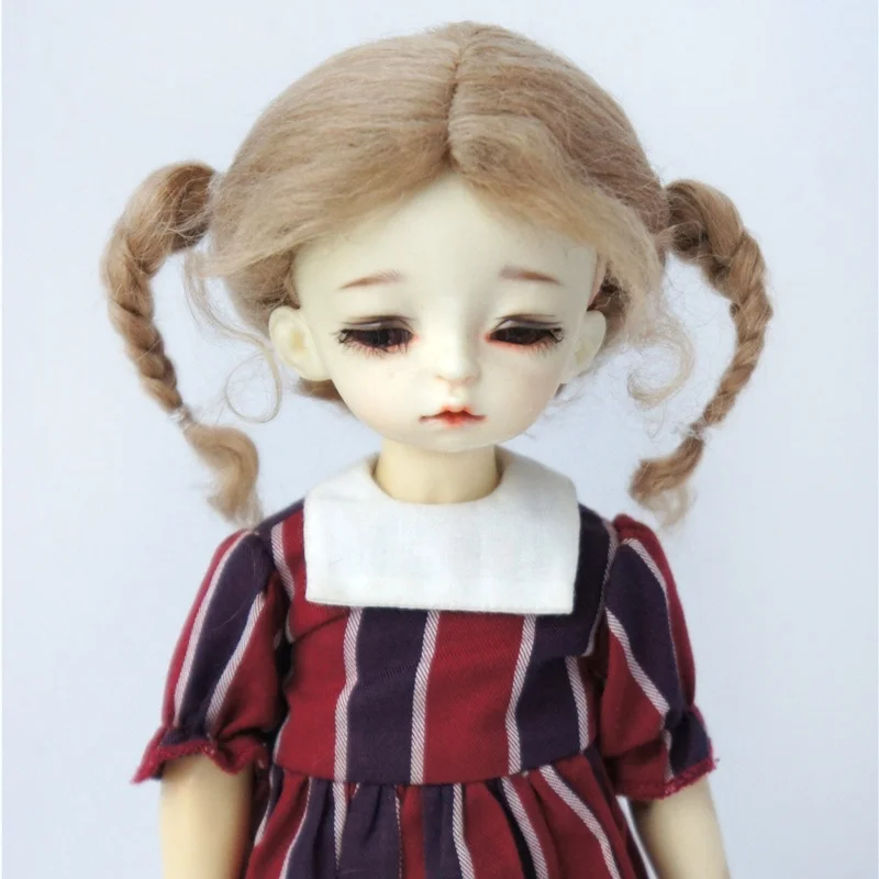ขนาดเต็ม Mohair ตุ๊กตาผม JD556 ไม่มี Bangs Double Braids PONY CURLY จอน BJD วิกผม 1/12 1/8 1/61/4 1/3 ของเล่นอุปกรณ์เสริม