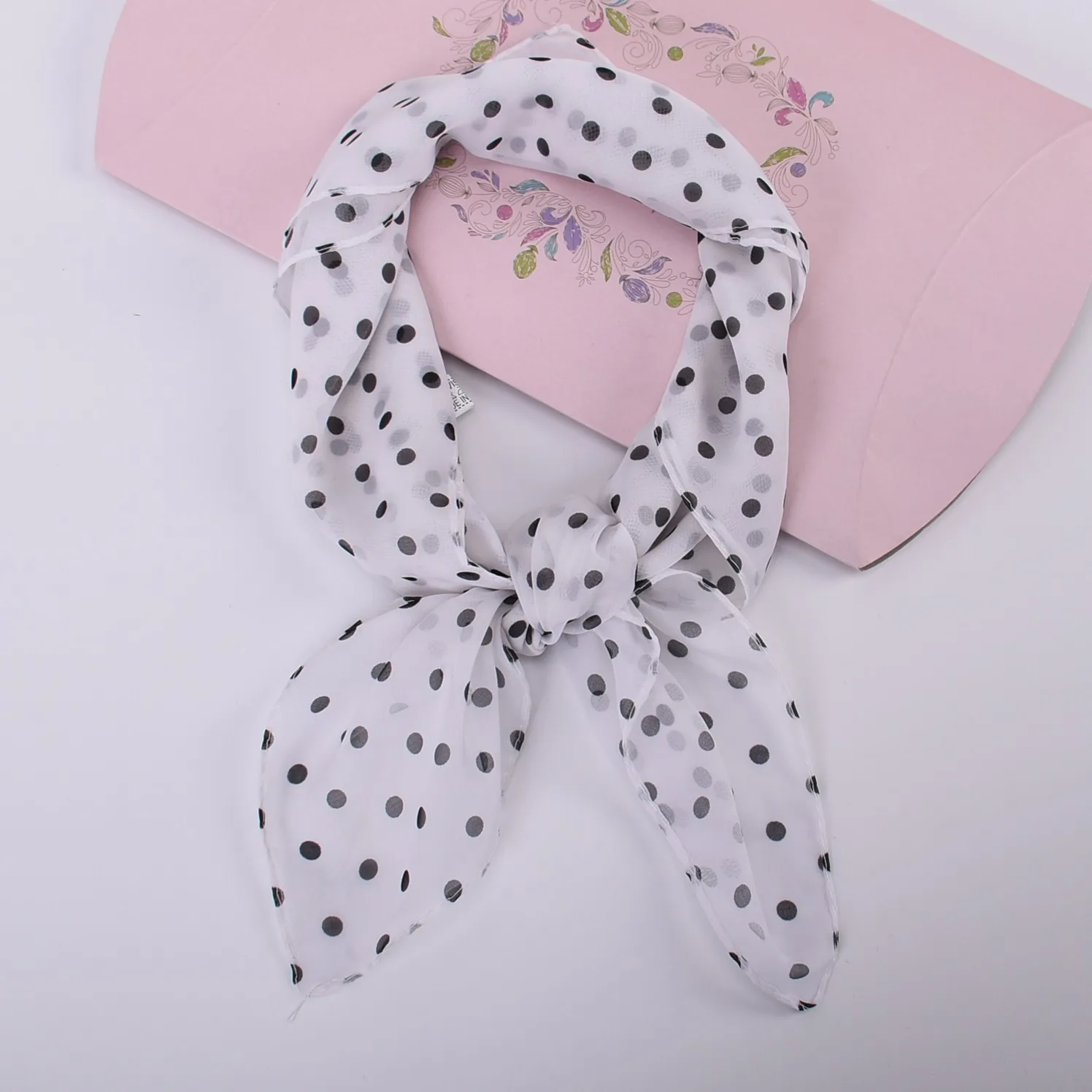 Spring/Summer Season 65 * 65 Elegant Retro Dot Small Square Scarf Lightweight and Soft Chiffon Scarf Soft and Breathable