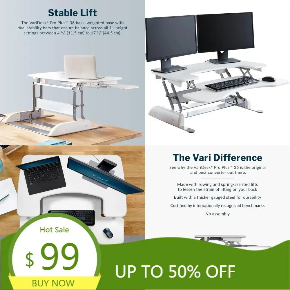 

Регулируемый настольный конвертер 36 дюймов с 11 уровнями высоты, двухъярусным дизайном и пружинным подъемником для рабочих станций.