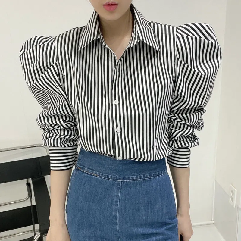 Csa Retro de estilo de Hong Kong a rayas para mujer, csa hoada informal de manga larga con diseño de hombros descubie...