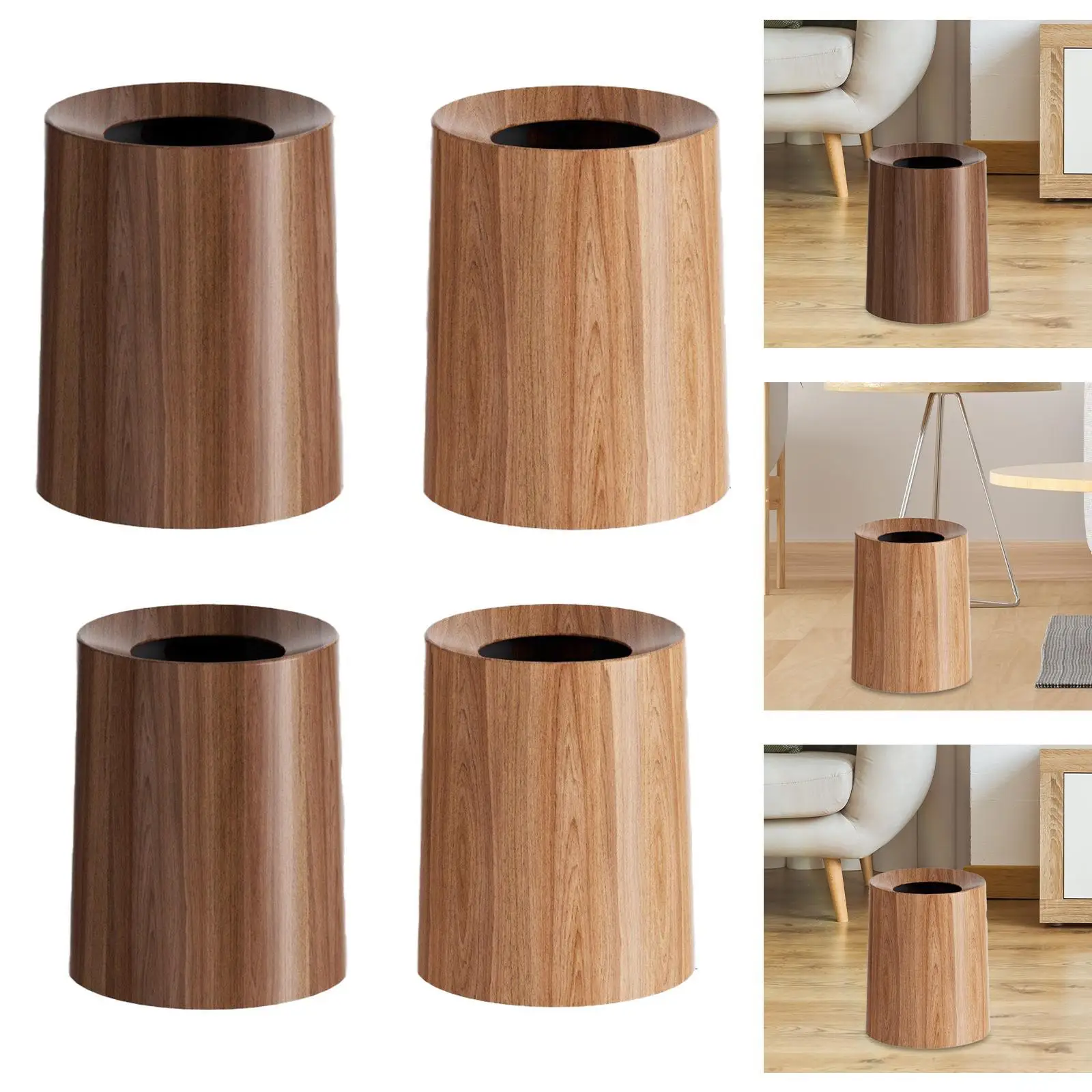 

Мусорный бак с древесным зерном, открытое ведро для мусора, ретро-дизайн, модная корзина для мусора, круглая мусорная корзина для ресторана, фермерского дома