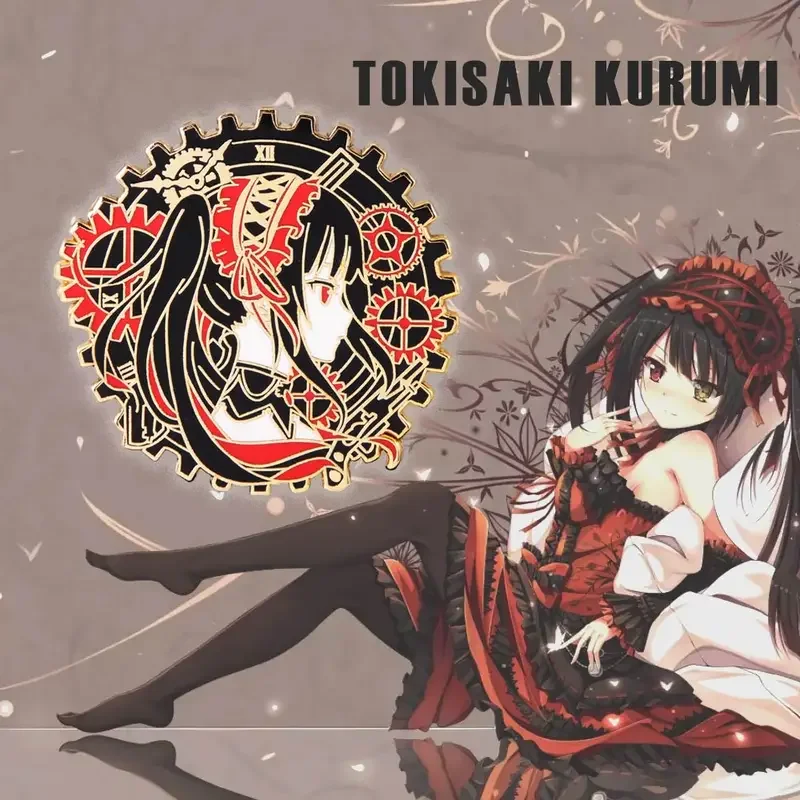 Anime DATE A LIVE Metals Tokisaki Kurumi Figure Enamel Brooch Pins Metal Badges Button Costume Lapel Props For Women Men Gifts