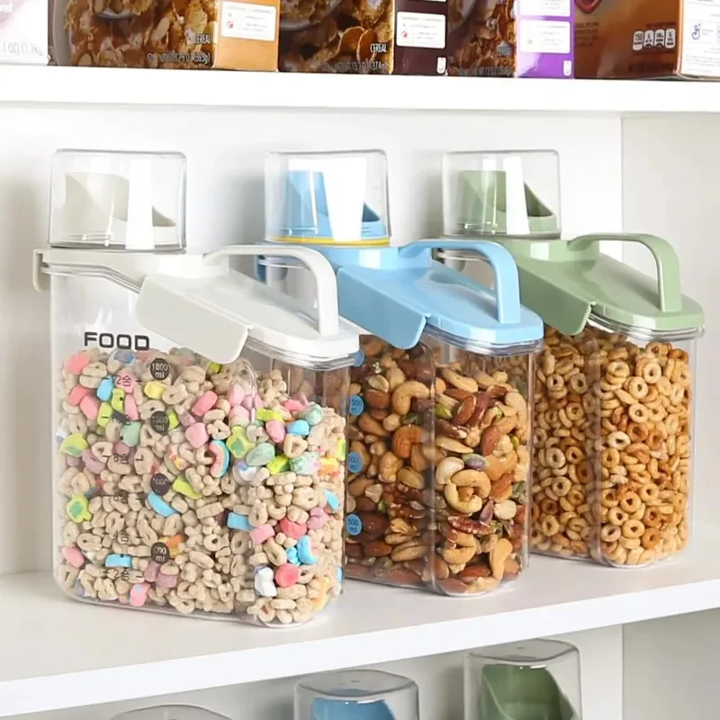 Cereal Containers Storage, 51fl.oz/1.5L Compact Crystal Clear Dry Food Storage Containers with Pouring Spout Measuring Cup