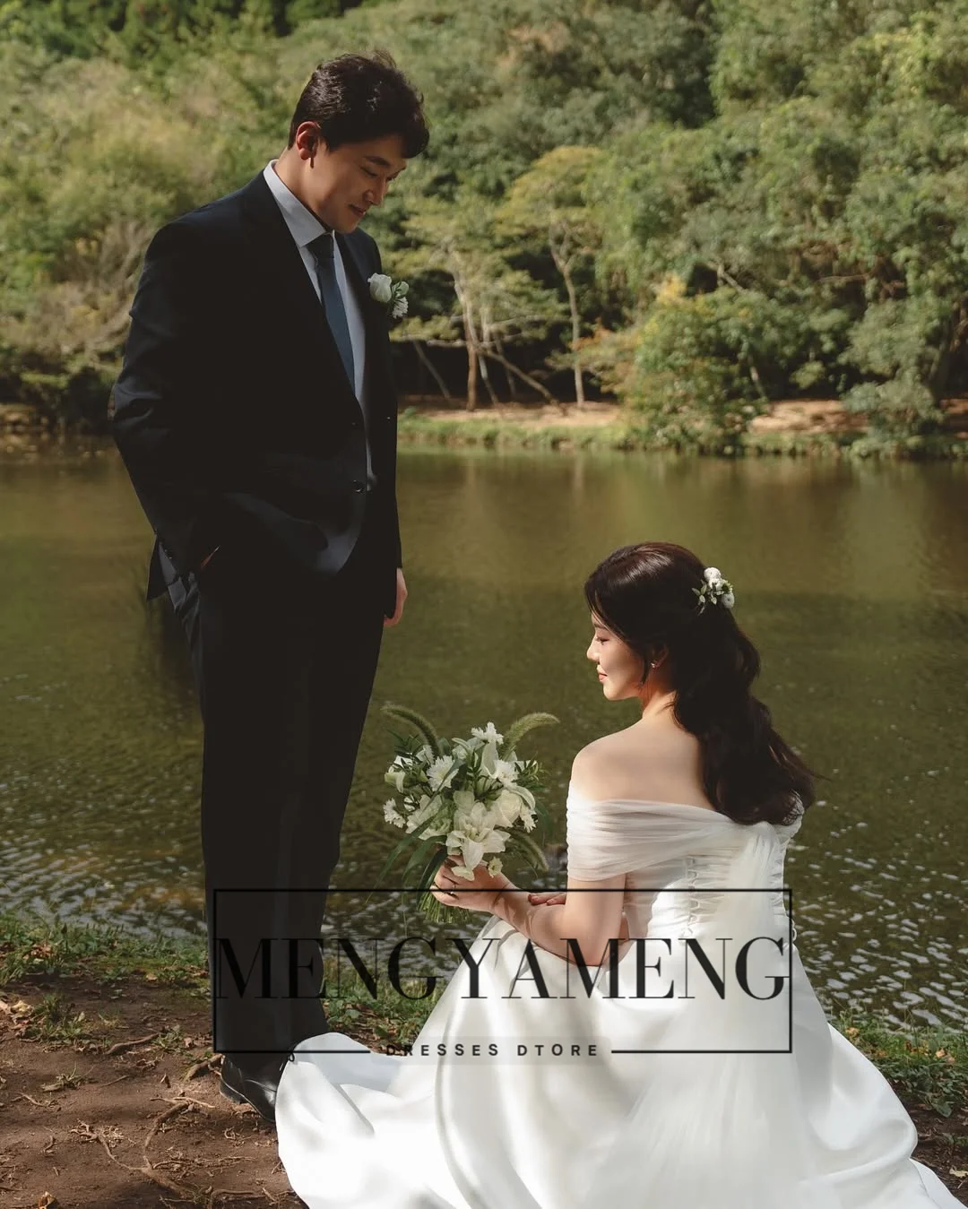 ZHUISHU Eleganti abiti da sposa coreani con scialle Personalizzato Una linea Abito da sposa Abito da servizio fotografico in raso per automatrimonio