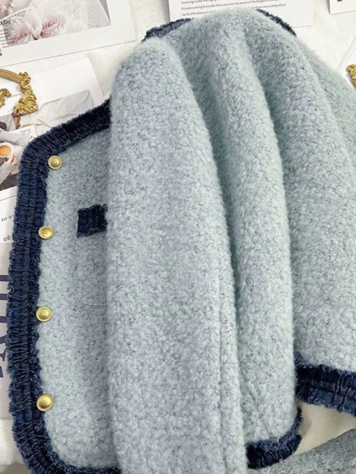 

Tweed Jacket Bomber Womens Summer Commuting Office Workplace Worker Working Wear Pure Silhouette Neat Clean Look Fiber Fabric OL