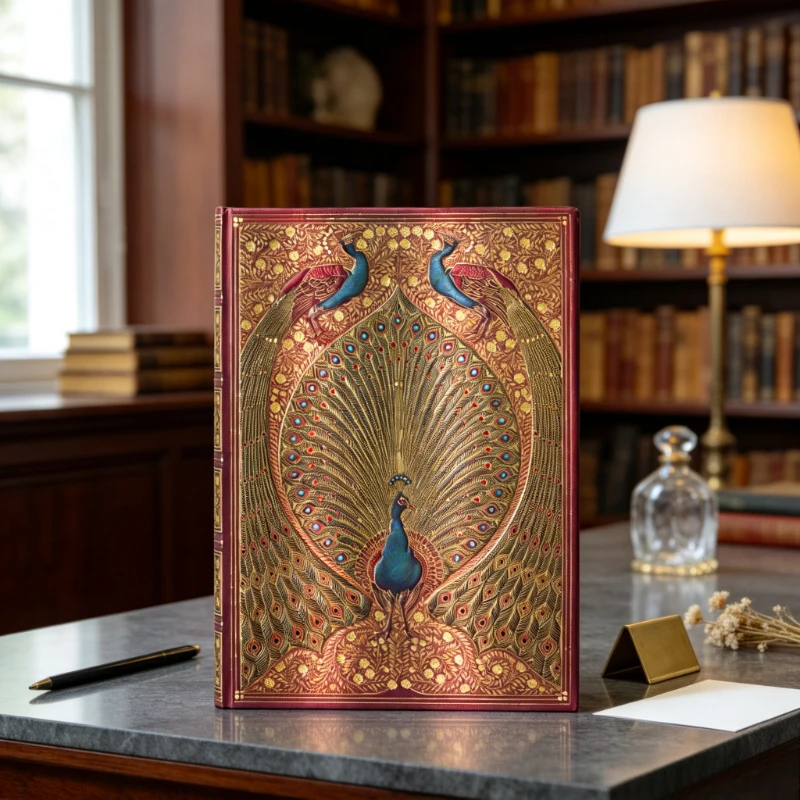 Vintage Hardcover Journal with Peacock Motif, Embossed Cover and Acid Free Paper for Smooth Writing, Student Graduation Gift