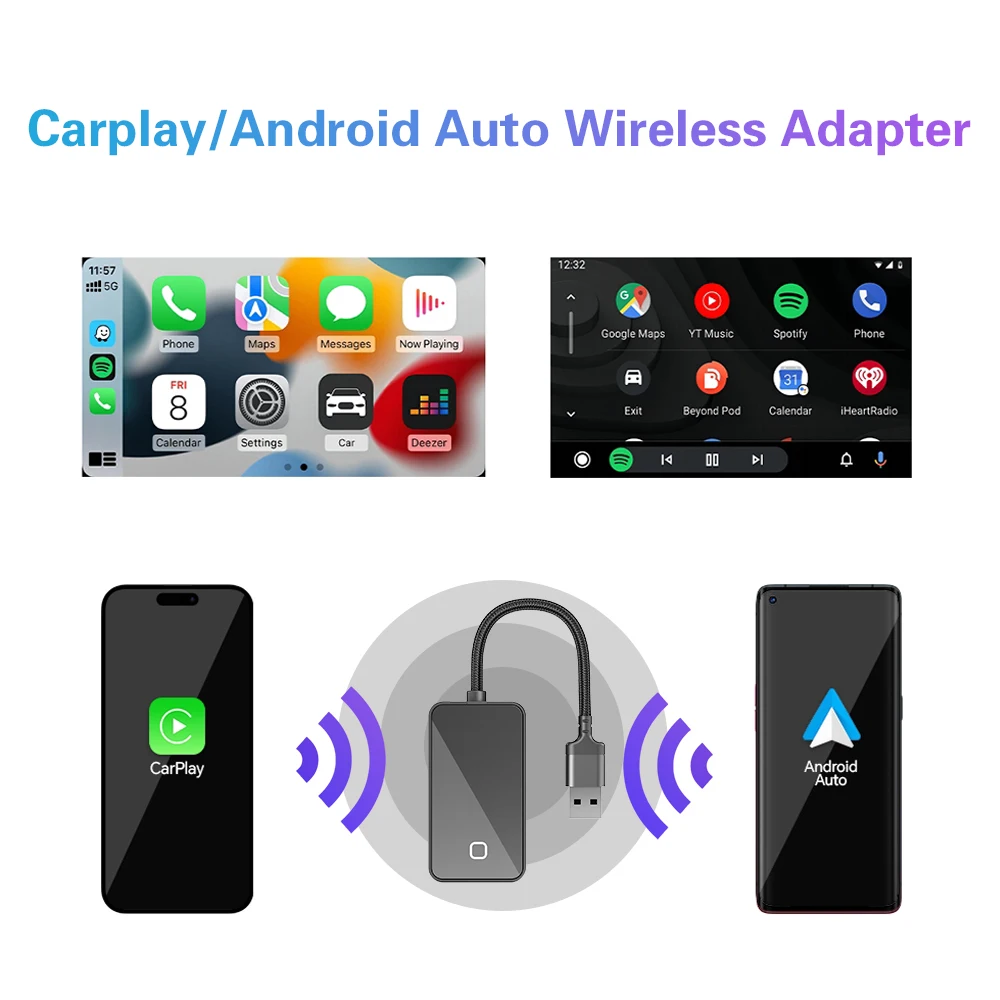新しい 2025 ワイヤレス carplay & Android 自動アルミニウム合金ミニ C3 USB プラグアンドプレイ Bluetooth WiFi 自動接続