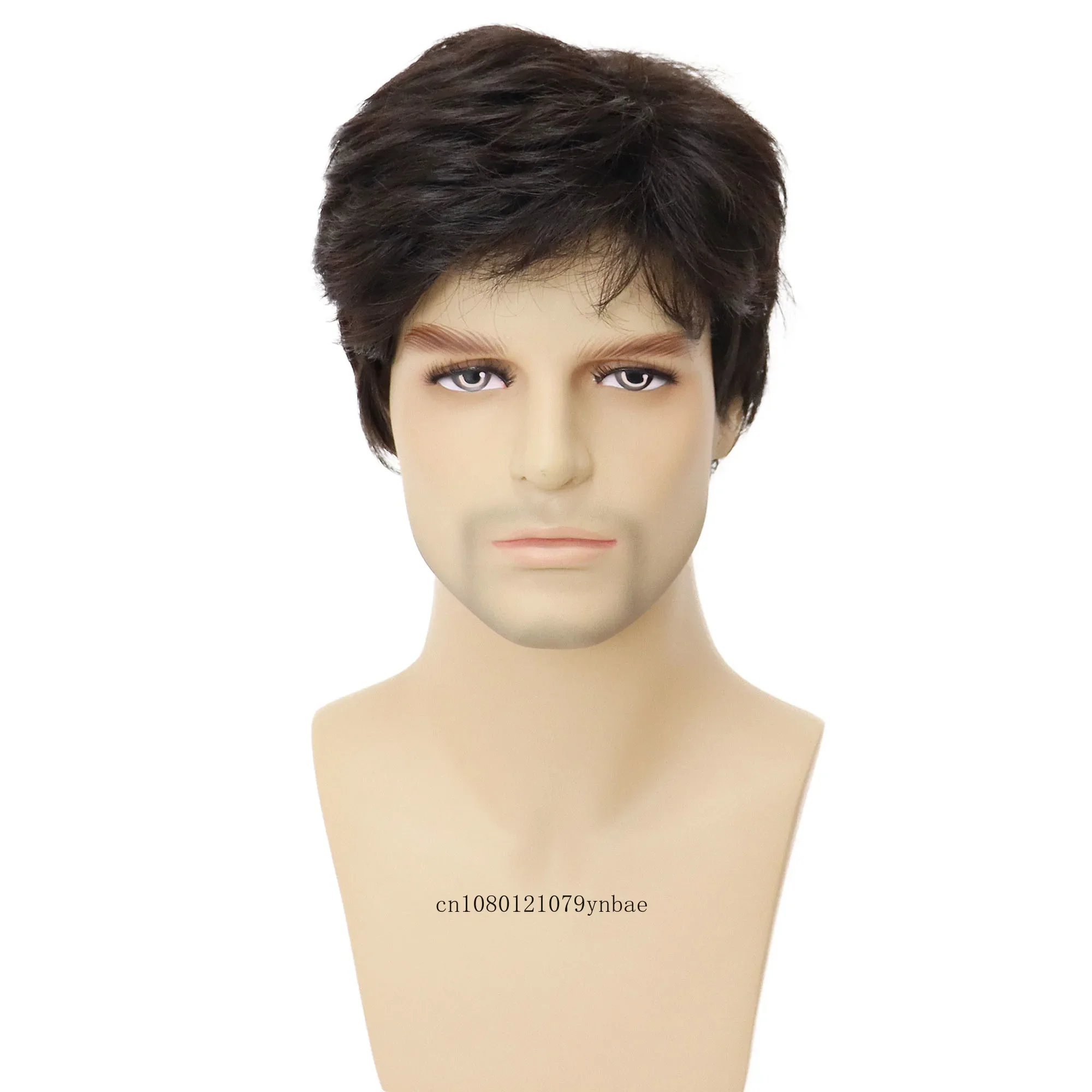 Men Dark Brown Wig Synthetic Short Straight Wigs with Bangs Businessman Hairstyles Male Cosplay Daddy Wig Gifts Daily Costume