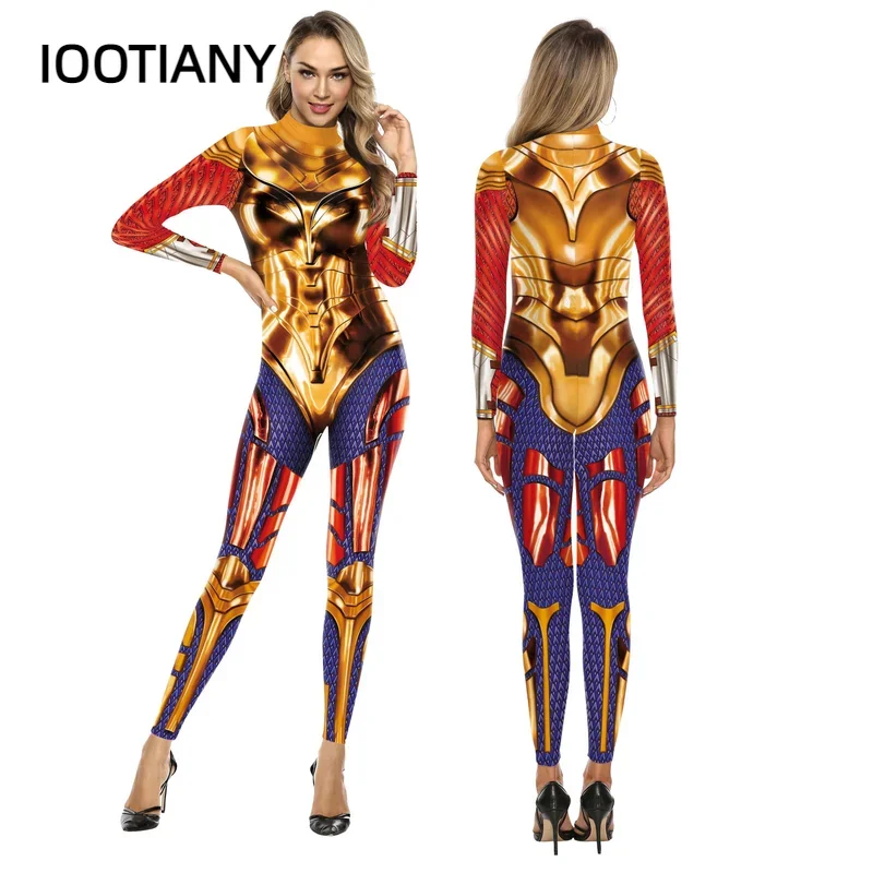 IOOTIANY 3D drukowane seksowne elastanowe body damskie Catsuit z długim rękawem Party obcisłe kombinezony całe kostiumy Cosplay Zentai garnitur JS