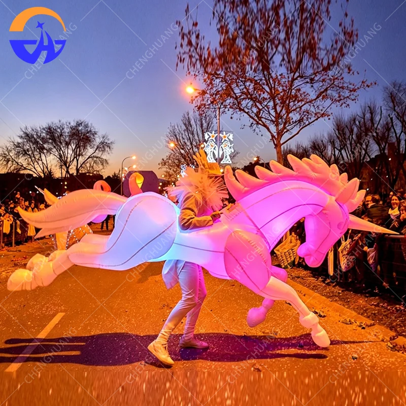 Customized inflatable man wearing horse model carnival outdoor shopping mall interactive performance parade props with blower