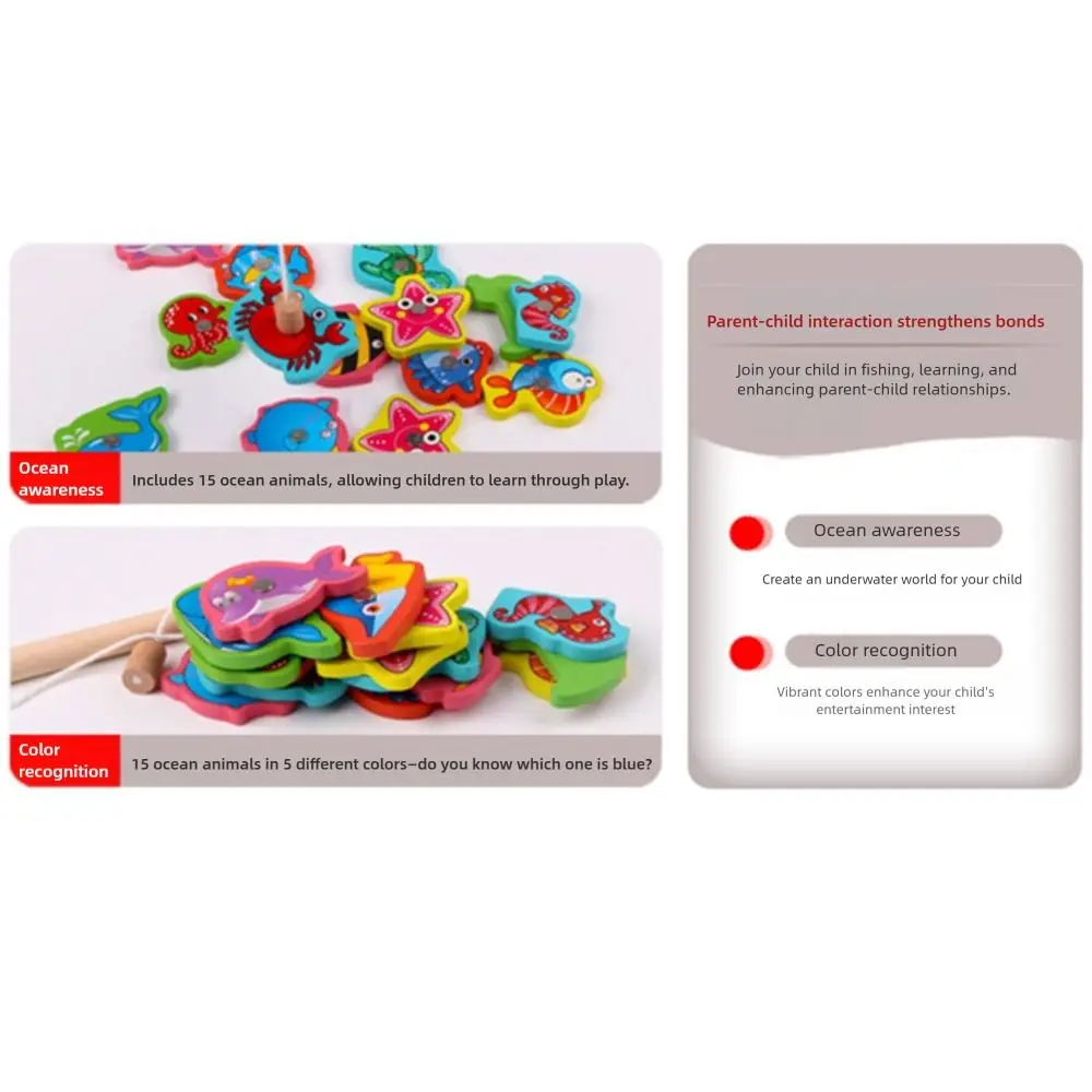 Multicolor Montessori Fishing Game Cartoon Fish Metal Box Packaging Fish Catching Game Interactive Toy Magnetic Design