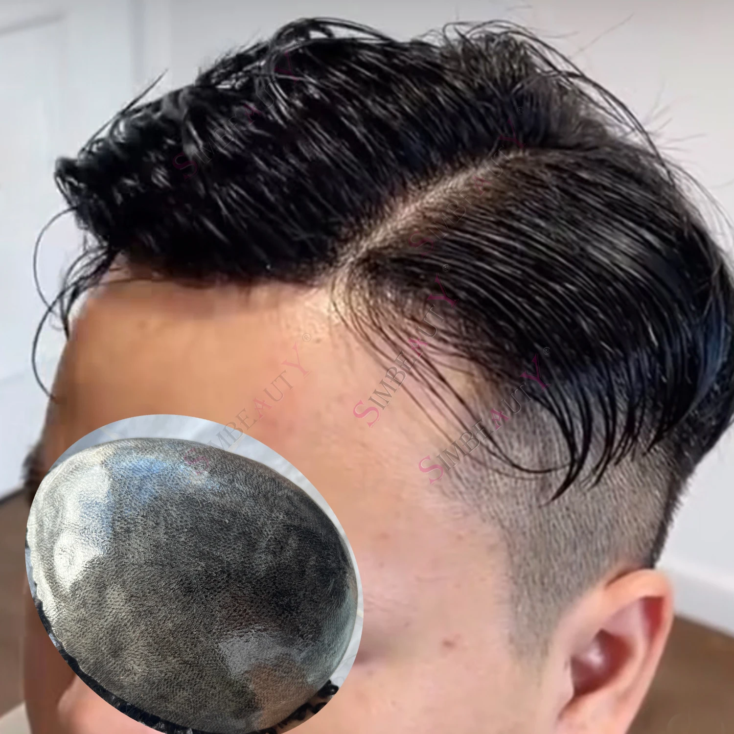 خط الشعر الطبيعي # 1B20 رمادي رجل يبلغ من العمر خصلات الشعر المستعار الإنسان غير قابلة للاكتشاف طويلة الأمد رقيقة بولي قاعدة قاعدة براون الرجال الشعر المستعار بولي الجلد الذكور Hairpiec