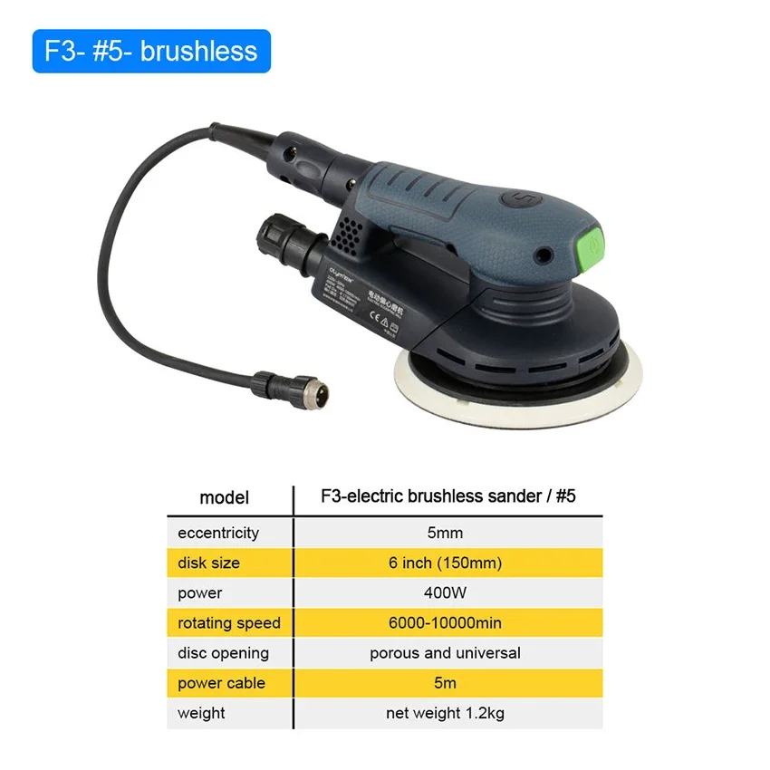 Professional 6-inch Rotating Electric Brushless Track Sanding Machine with 5mm 3mm Eccentricity, Porous and Universal Durability