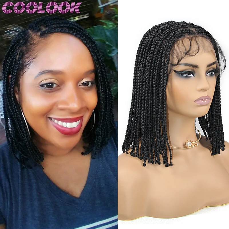 

10 Inch Short Bob Braided Wigs Full Lace Synthetic Box Braids Straight Twist Wig for Black Women 360 Lace Frontal Knotless Wigs