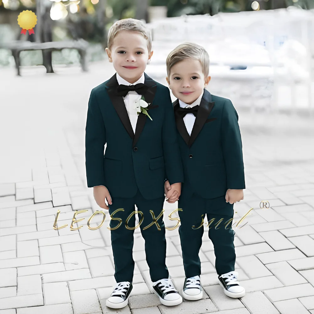 Traje de 2 piezas para niño, chaqueta y pantalones de cuello mandarín negro, elegante para bodas y fiestas, abrigo de sastre para niños