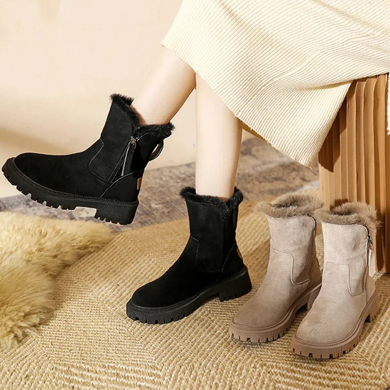 

Winter Boots for Women New Snow Keep Warm Fur Booties Comfort Cuffed Wool Ankle Boots Platform Wedges Cotton Shoes Mid Calf Boot