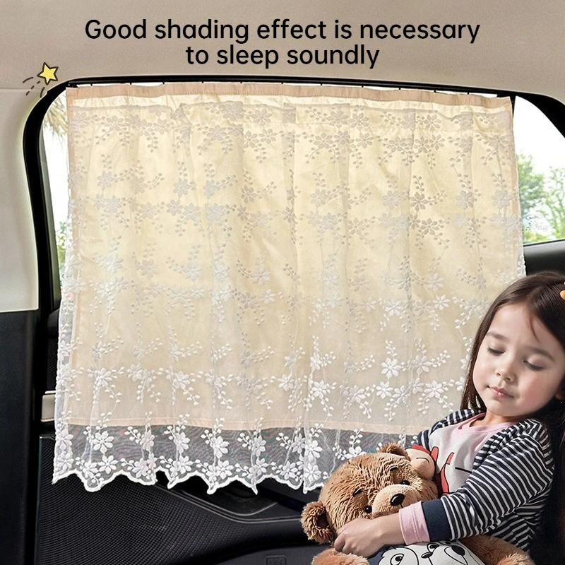 Lace Flower Children's Car Sunshade Track Rear Side Window Suction Cup Baby Car Sunshade Curtains Privacy Protection