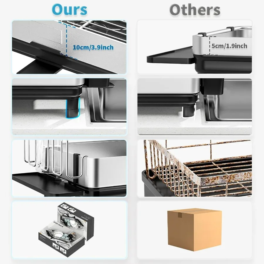 رف تجفيف الأطباق، 304 رفوف أطباق من الفولاذ المقاوم للصدأ لطاولة المطبخ، مصارف أطباق مع تصريف تلقائي، حامل أواني وغیرہ #3