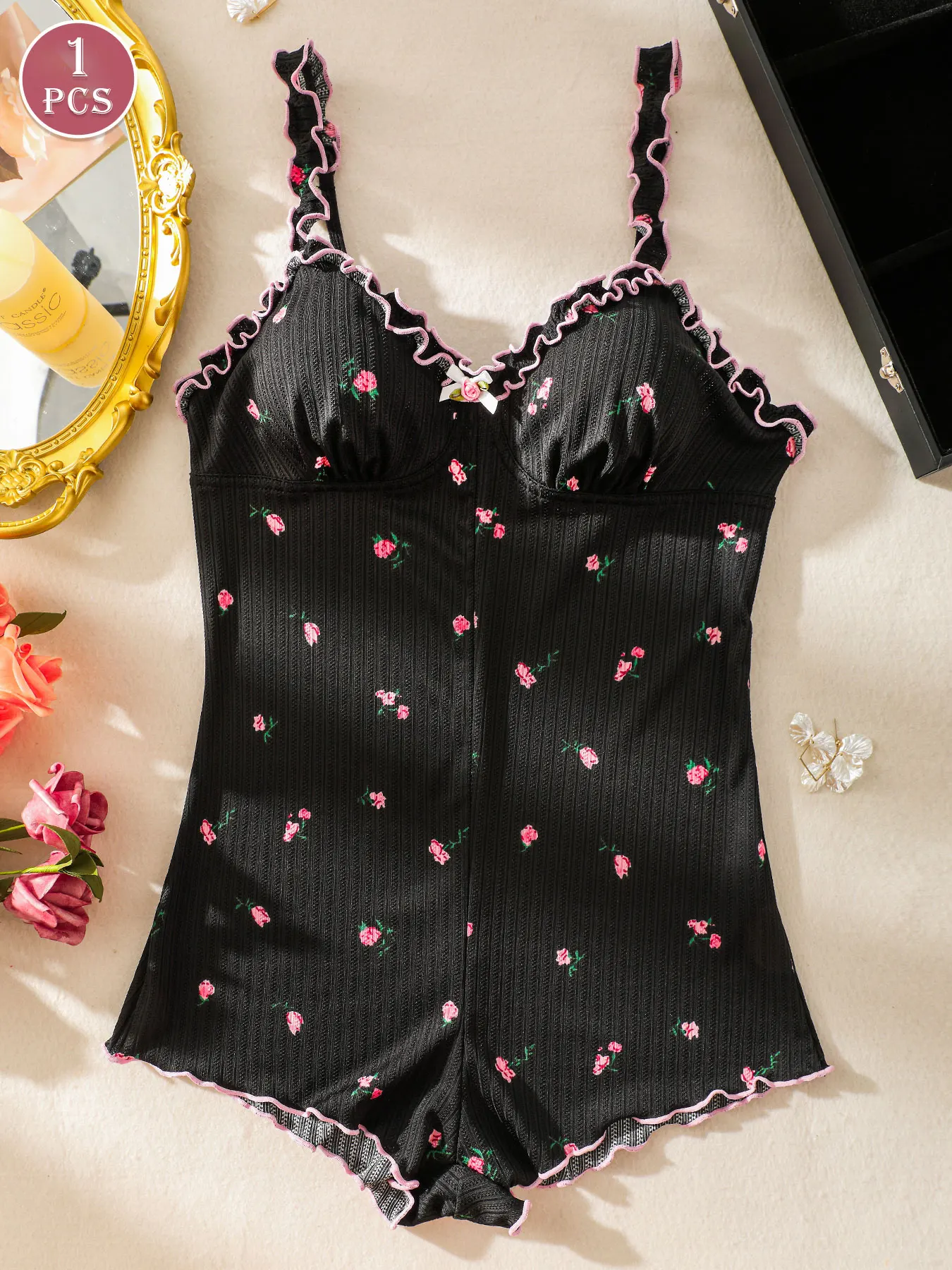 Women's One-Piece Sleeveless Pajama Jumpsuit, Suitable for Sleeping and Casual Wear, Women's Loungewear image 3