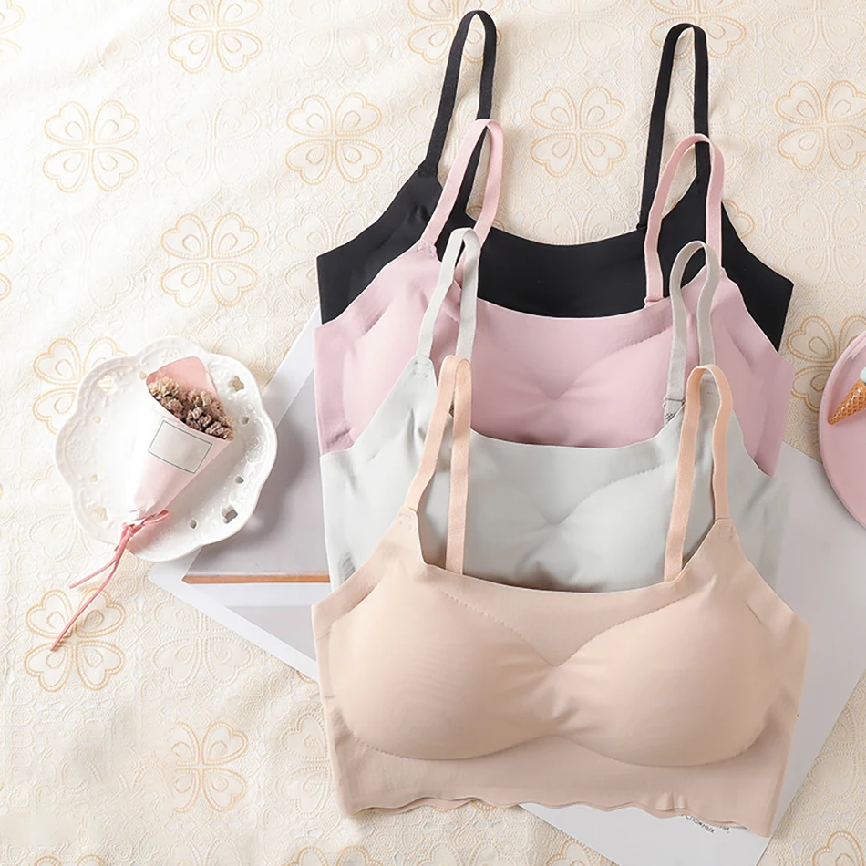 Elegant Traceless Removable Cups Ice Silk Young Women Suspenders Beauty Back Sports Wrap Bras Perfect for Sleep and Casual Wear