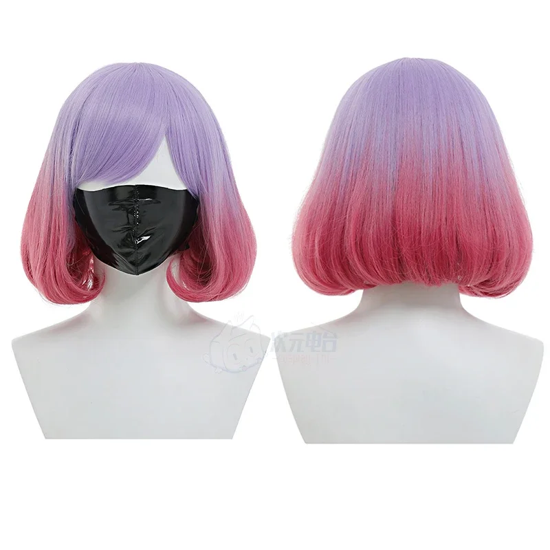 Anime gradiente perucas para meninas, máscara de Astrum Design Cosplay Luna, peruca curta Bob, perucas sintéticas resistentes ao calor, roxo e rosa