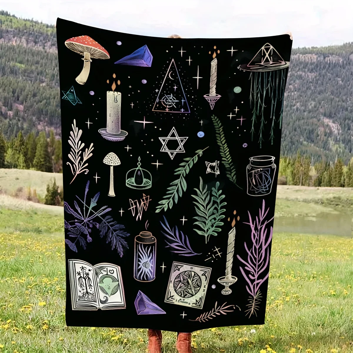 Bohemian Witchy Astro Cosmic Tarot Zodiac Celestial Occult Throw Blanket Stars Moons Mystical Witchy Gothic Astrology Nursery