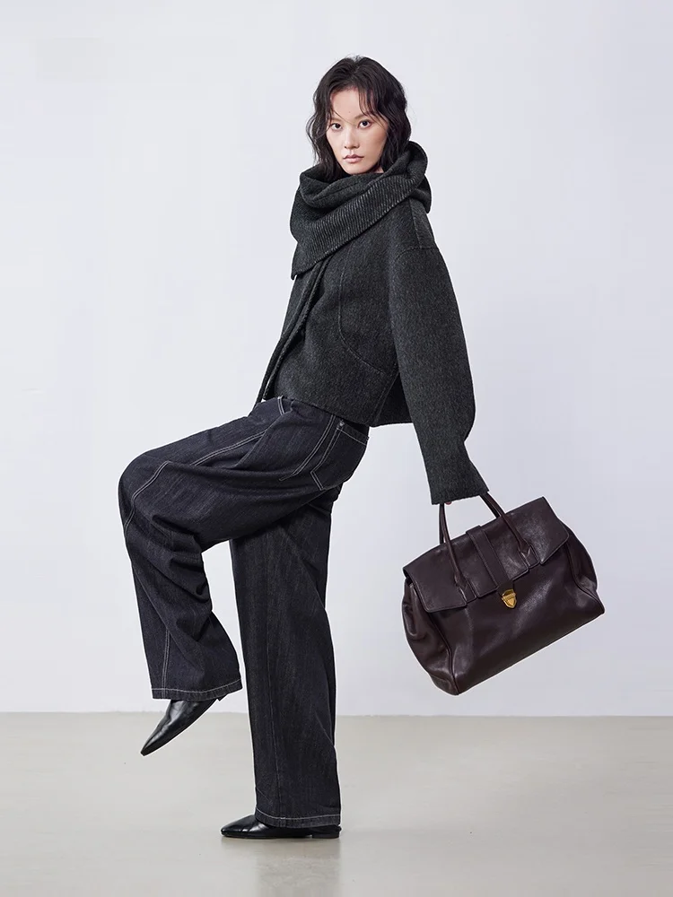 

XMOOM2025 Зимние винтажные джинсы с высокой талией и широкими штанинами, оригинальный дизайн, натуральный цвет, женские хлопковые джинсы