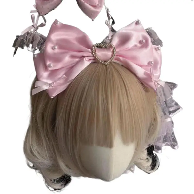 1 pezzo principessa super grande farfalla nodo perla fascia accessori per capelli donna Lolita cameriera cosplay copricapo giapponese