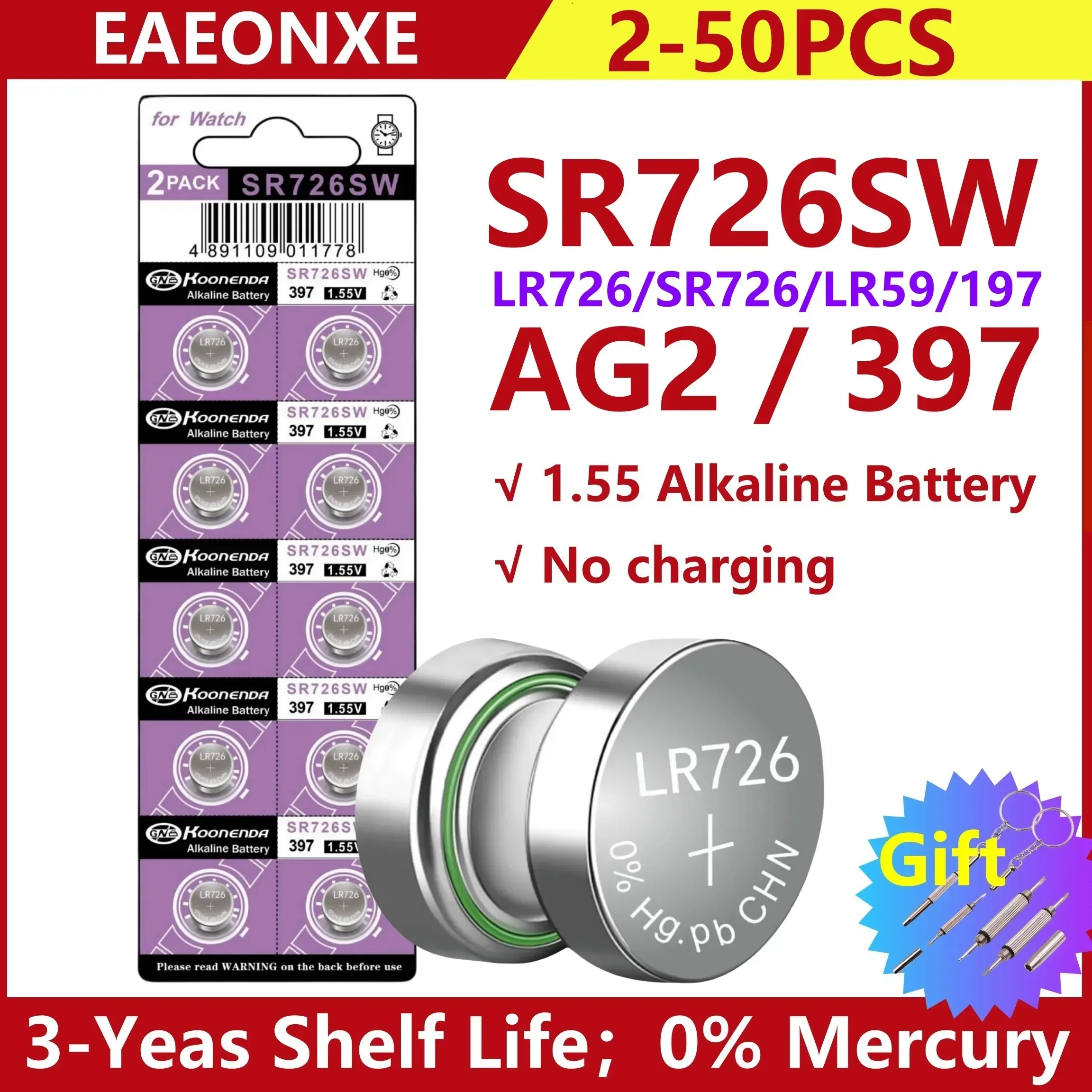 2-10PCS 28mAh LR726 AG2 Button Pilas Batteries SR726SW CX59 LR59 SR59 397 396A G2A G2 1.5V Alkaline Cell Coin Battery