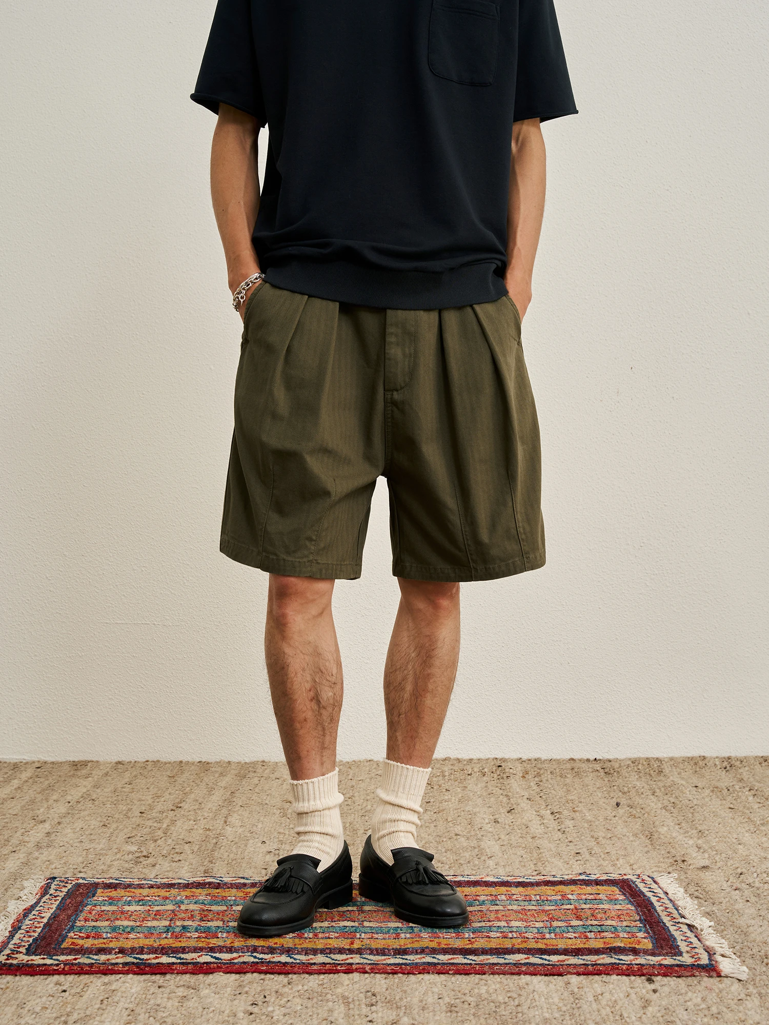 CENLES SS26 Vintage American Folded Hem Loose Fit Five Inch Casual Pants Cotton Youth Summer Shorts with Gingham Pattern