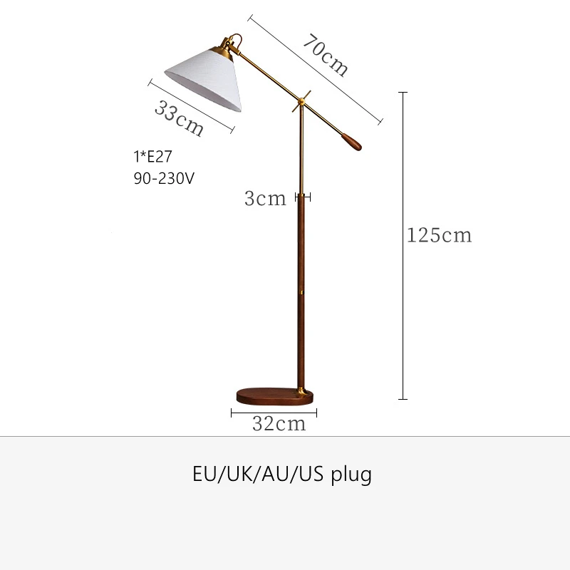 2023 New Solid Wood Nordic Vintage Simple Japanese Style Living Room Metal Walnut Wood Brass Decoration Standing Lamp Floor Lam