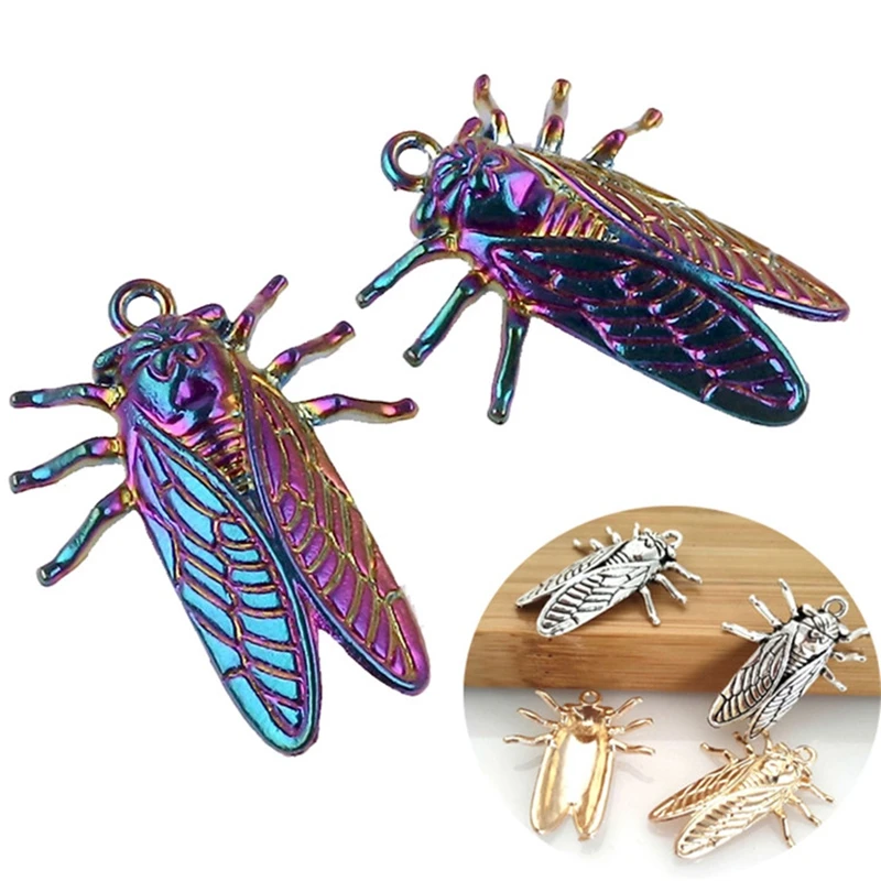 10pcs Dragonfly Hawk Moth Charms Rainbow Color Butterfly Owl Spider Charms Alloy Pendant For Jewelry Making DIY Necklaces Gifts